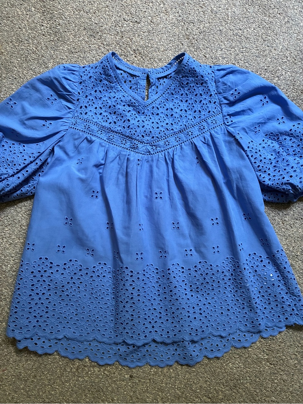Blue Eyelet Top (no size, measures XS)